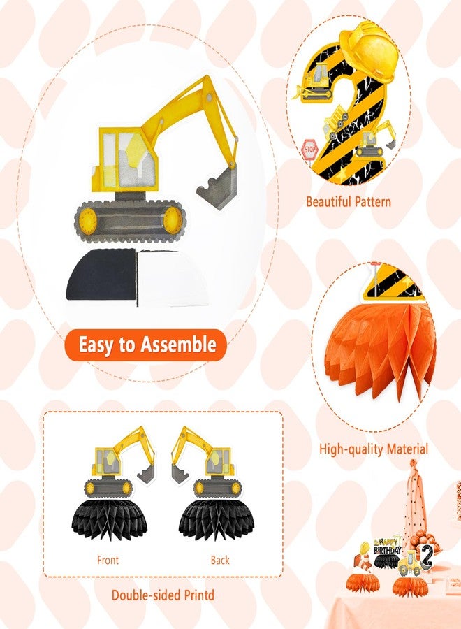 Grencian 9 Pcs Construction 2nd Birthday Party Decorations Excavator I'm 2 and Digging It Honeycomb Centerpieces Table Toppers for Kids Boys Truck Themd 2 Years Old Birthday Party Supplies Table Decoration - Image 4